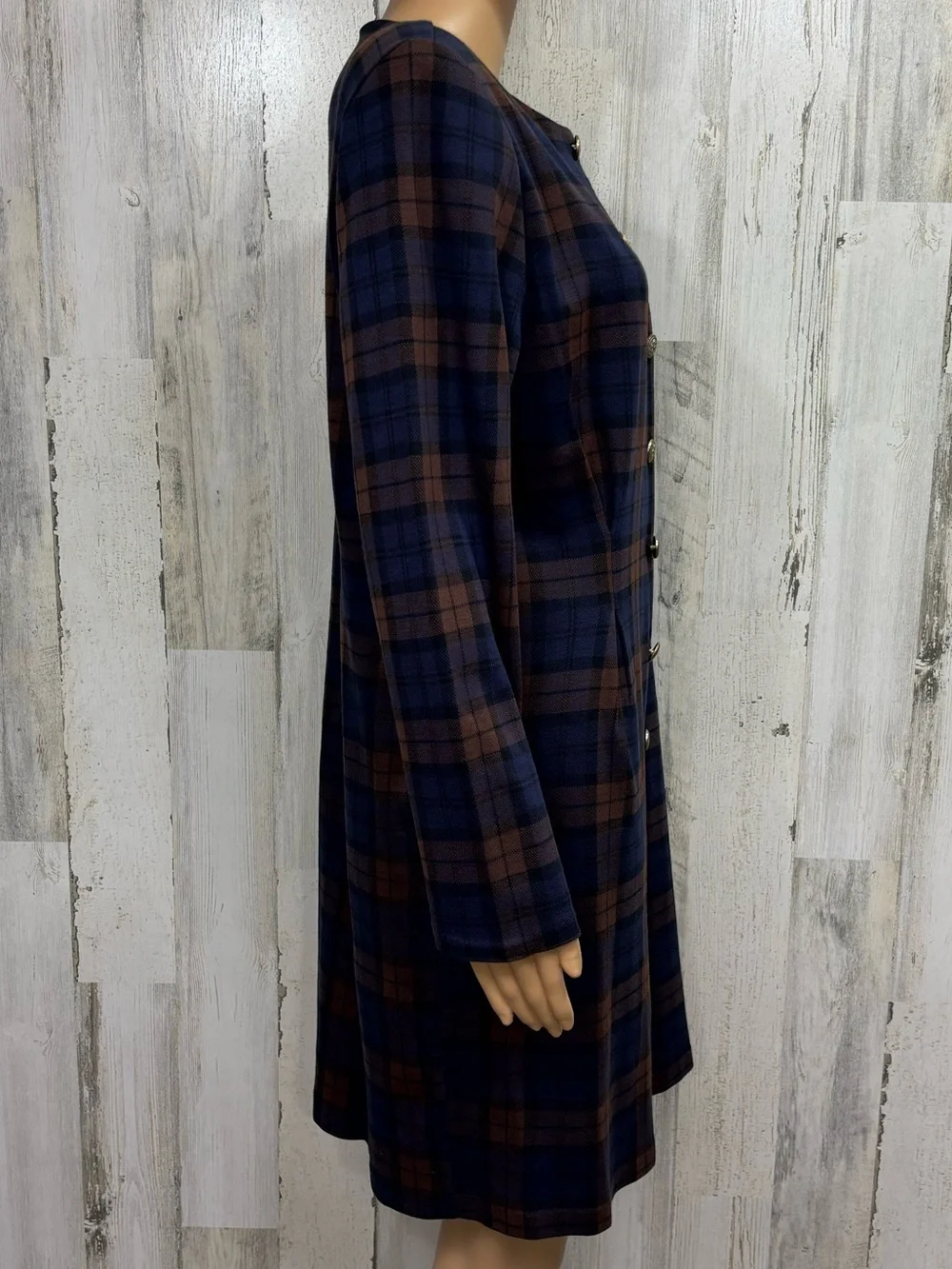 Fashion Bug Vintage 80’s-90’s Navy & Brown Plaid Button-Front Dress